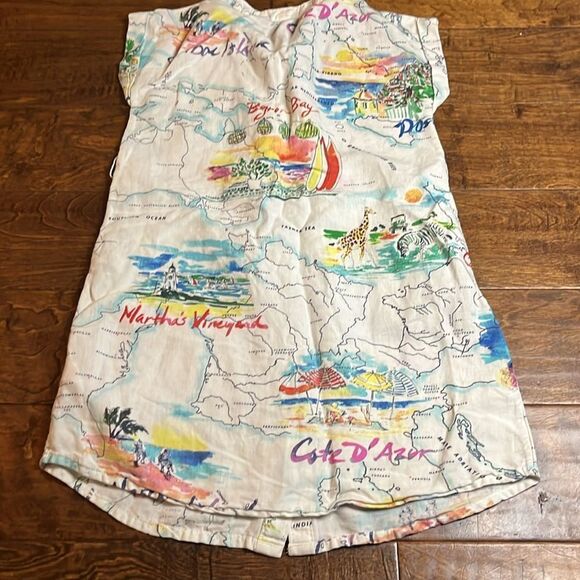 GAP KIDS Linen Blend Colorful Map Print Sleeveless Shirt Dress, size 8 - Picture 5 of 8